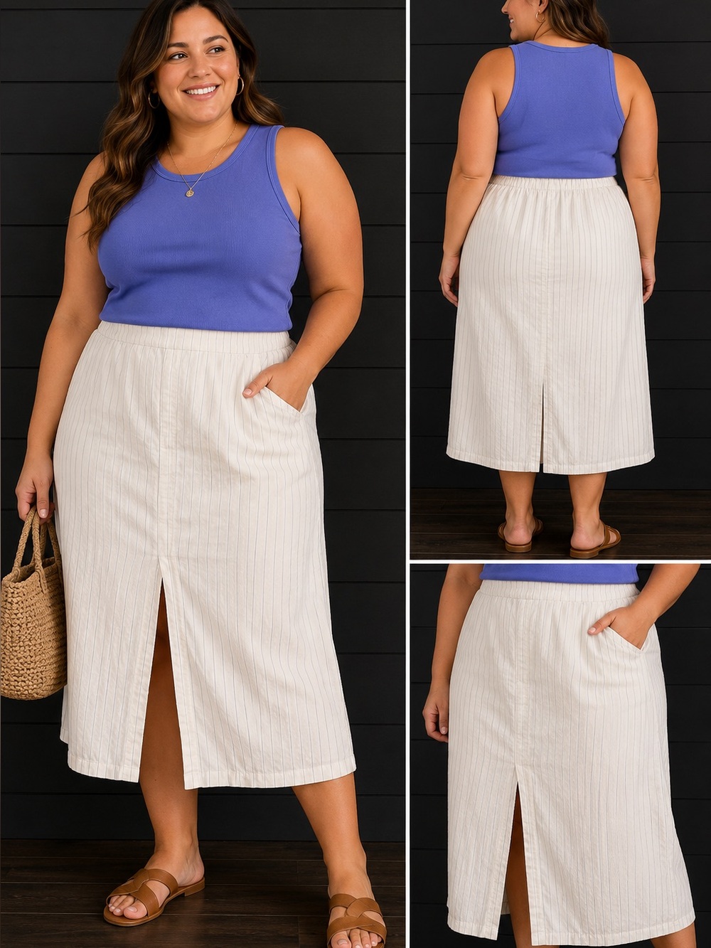 Abercrombie & Fitch Cream Pinstriped Skirt - XL
